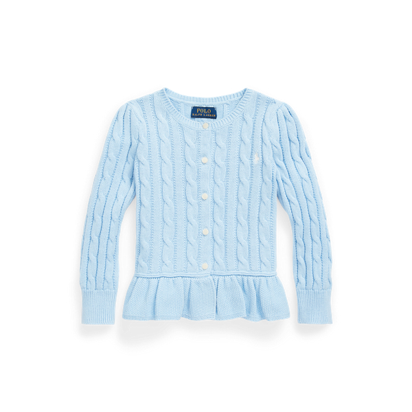 Office Blue/Nevis Cable-Knit Cotton Peplum Cardigan Girls 2-6x 1