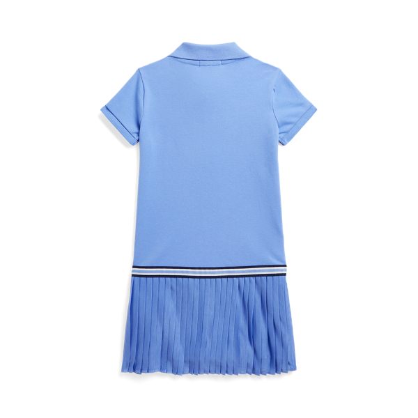 Harbor Island Blue Pleated Stretch Mesh Polo Dress Girls 2-6x 2