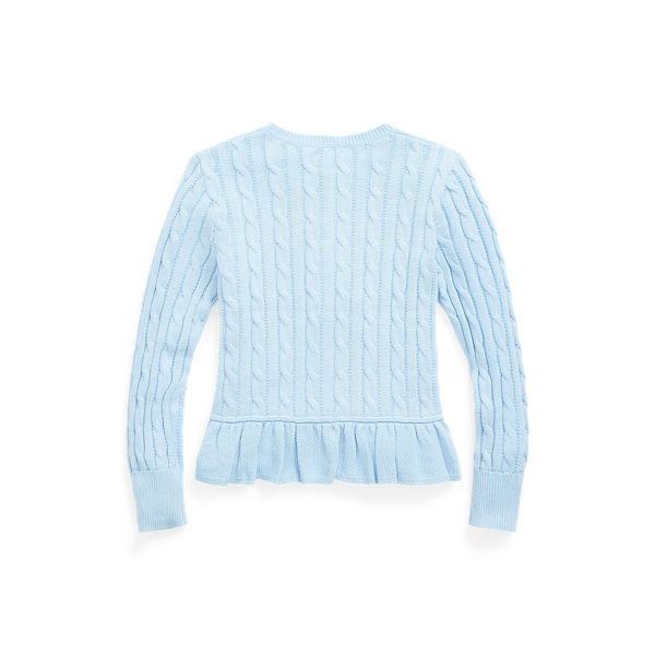 Office Blue/Nevis Cable-Knit Cotton Peplum Cardigan Girls 7-16 2