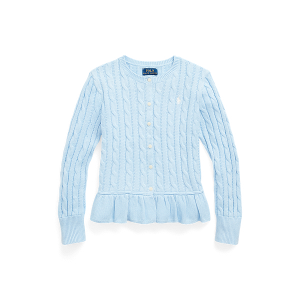 Office Blue/Nevis Cable-Knit Cotton Peplum Cardigan Girls 7-16 1