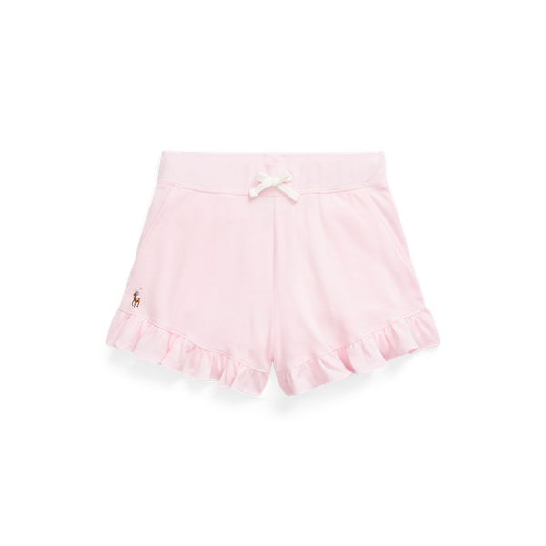 Short en coton piqu&eacute; volant&eacute;