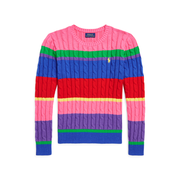 Gestreifter Zopfmuster-Baumwollpullover Girls 7-14 Years in 1