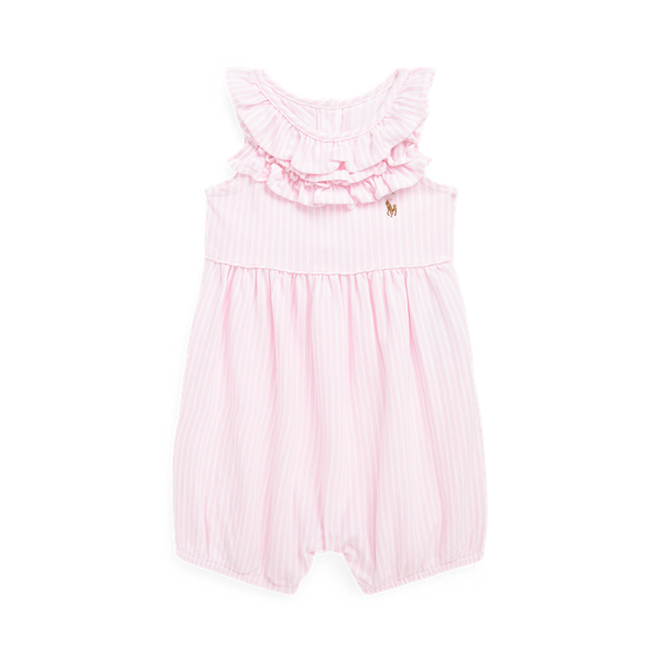 Striped Ruffled Mesh Bubble Shortall Baby Girl 1