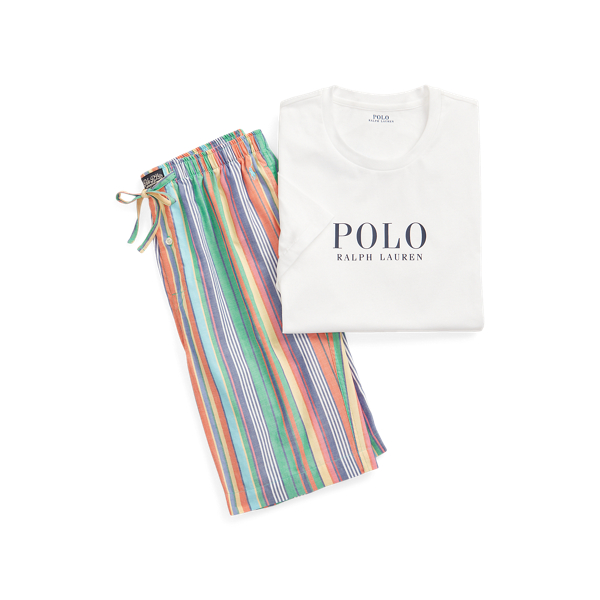 Logo Shirt &amp; Striped Short Sleep Set Polo Ralph Lauren 1