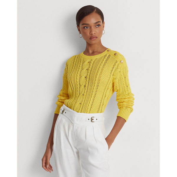 Sunfish Yellow Aran-Knit Cotton Sweater Lauren 1