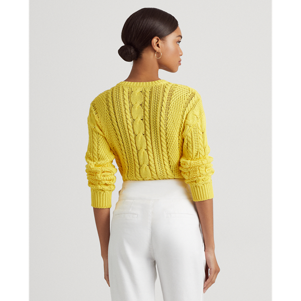 Sunfish Yellow Aran-Knit Cotton Sweater Lauren 5