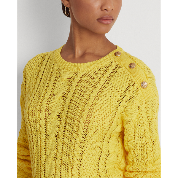 Sunfish Yellow Aran-Knit Cotton Sweater Lauren 6
