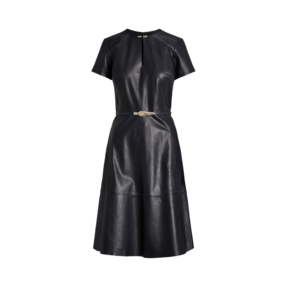 Belted Stretch Leather Dress Ralph Lauren