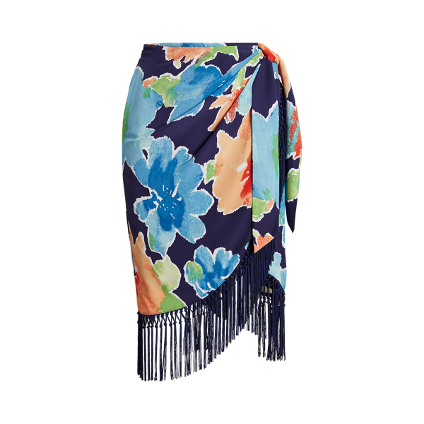 Cr&ecirc;pe-Rock mit Blumenmuster und Fransen Lauren Petite in 1