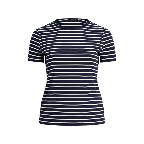 Striped Stretch Cotton T-Shirt Lauren Woman 1
