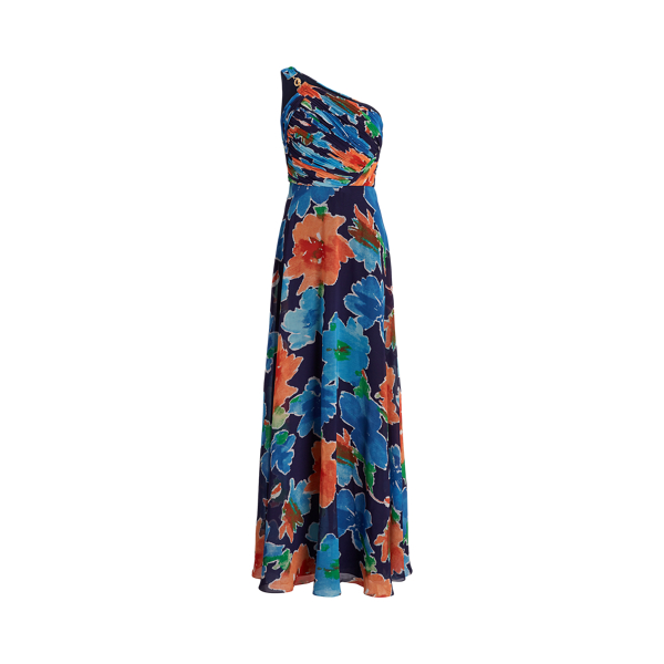 Floral Georgette One-Shoulder Gown Lauren 1