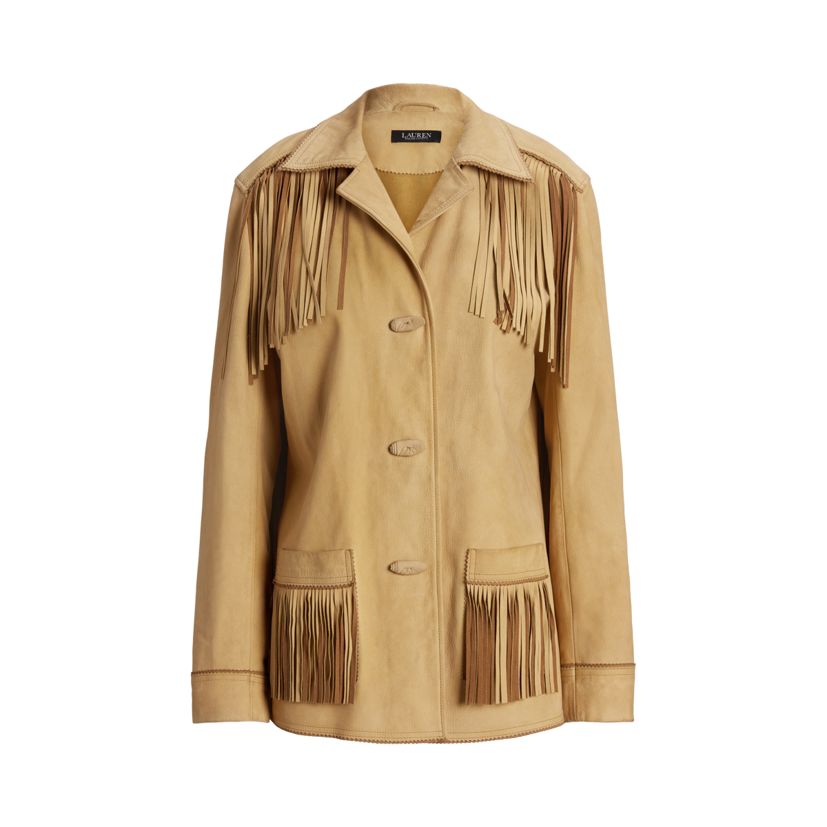 Fringe Trim Suede Coat Ralph Lauren