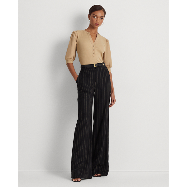 Henley-T-Shirt mit Puff&auml;rmeln Lauren in Birkenbraun 4