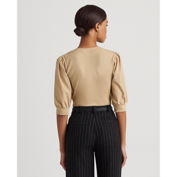 Henley-T-Shirt mit Puff&auml;rmeln Lauren in Birkenbraun 5