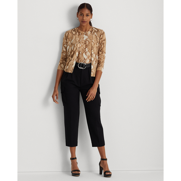 Cream Multi Snakeskin-Print Cotton-Blend Cardigan Lauren 4