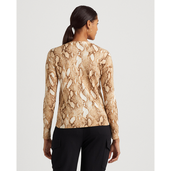 Cream Multi Snakeskin-Print Cotton-Blend Cardigan Lauren 5