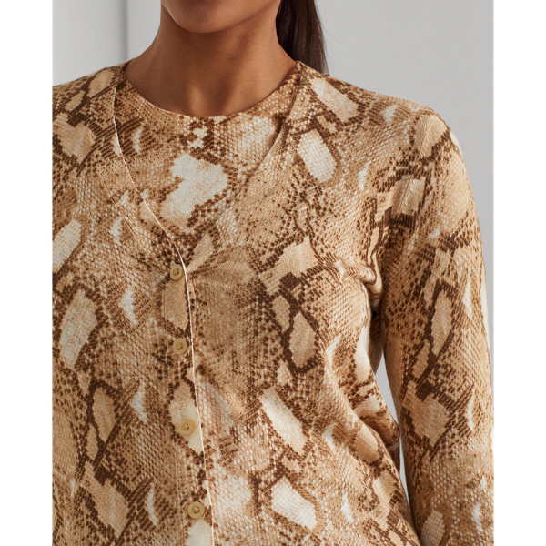 Cream Multi Snakeskin-Print Cotton-Blend Cardigan Lauren 6