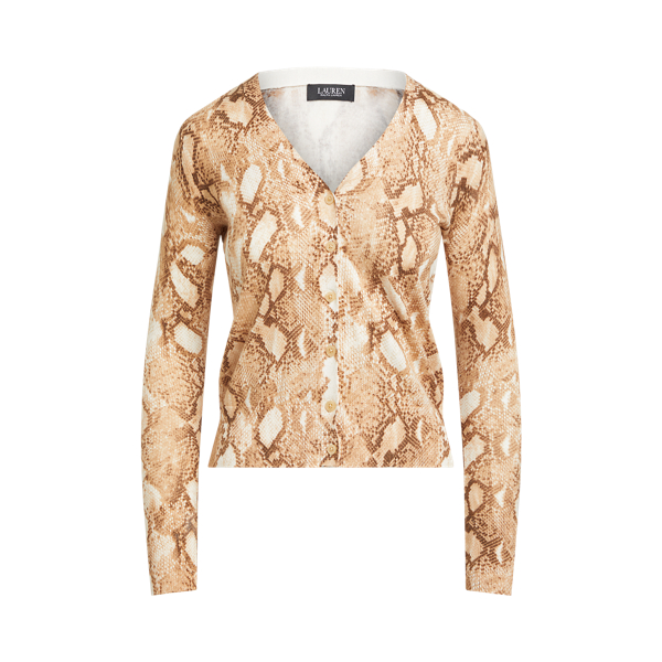 Cream Multi Snakeskin-Print Cotton-Blend Cardigan Lauren 2