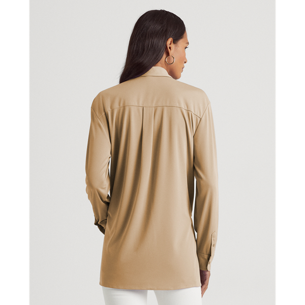 Birch Tan Tie-Front Stretch Jersey Shirt Lauren 4