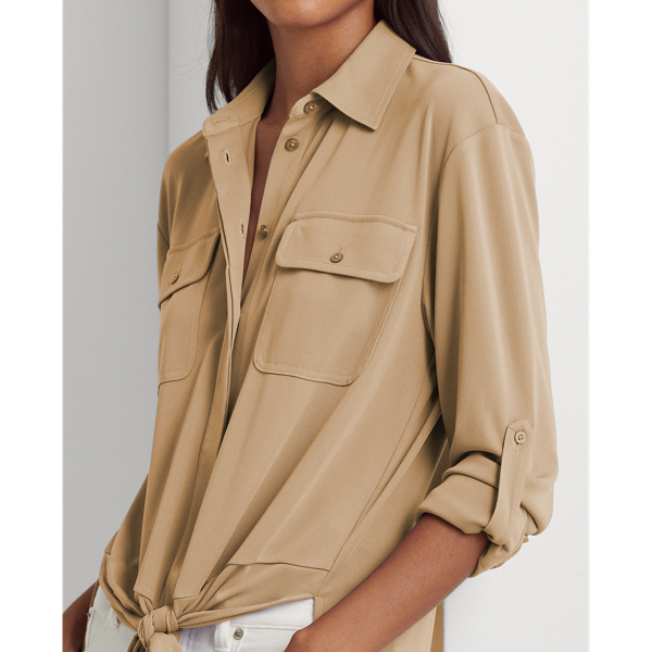 Birch Tan Tie-Front Stretch Jersey Shirt Lauren 5