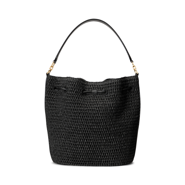 Black Straw Large Andie Drawstring Bag Lauren 4
