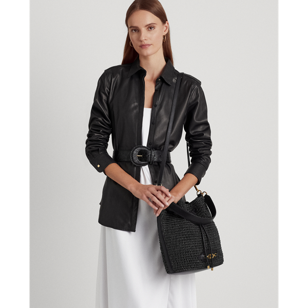 Black Straw Large Andie Drawstring Bag Lauren 7