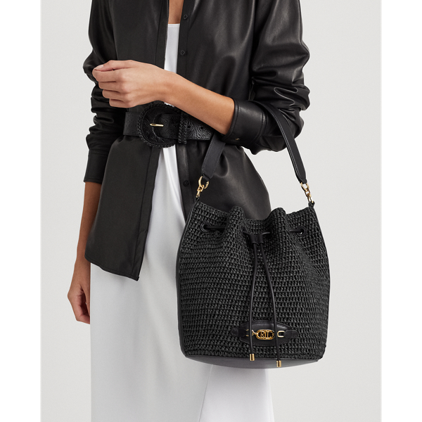 Black Straw Large Andie Drawstring Bag Lauren 8