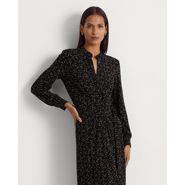 Stretchjersey overhemdjurk met print Lauren in Zwart/bruin 4