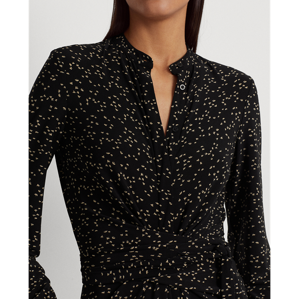 Stretchjersey overhemdjurk met print Lauren in Zwart/bruin 6