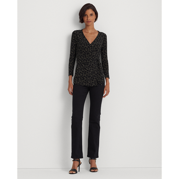 Black/Tan Print Stretch Jersey Top Lauren 4