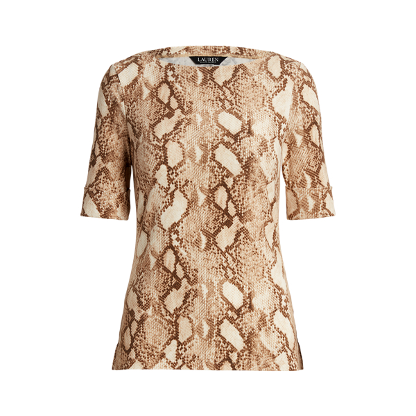 T-Shirt mit Schlangenmuster Lauren in Schwarz/Sandbraun 2