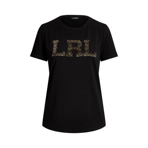 Black Beaded-Logo Jersey Tee Lauren 2