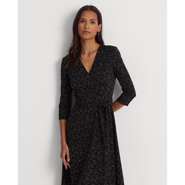 Overslagjurk van jersey met print Lauren in Zwart/bruin 4