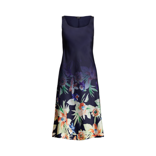 Floral Belted Charmeuse Dress