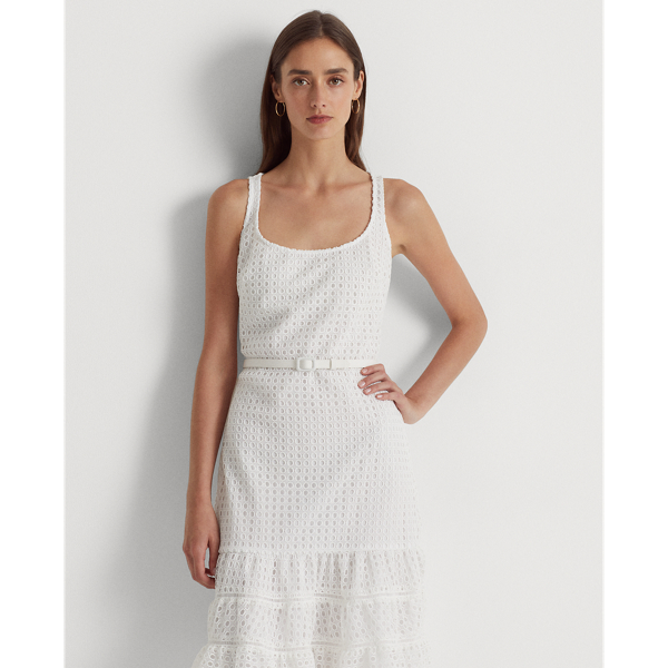 Robe ceinturée taille basse à dentelle Lauren en Blanc 4