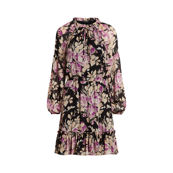 Abito in georgette a fiori con fiocco Lauren in Nero/Lavanda/Panna 2