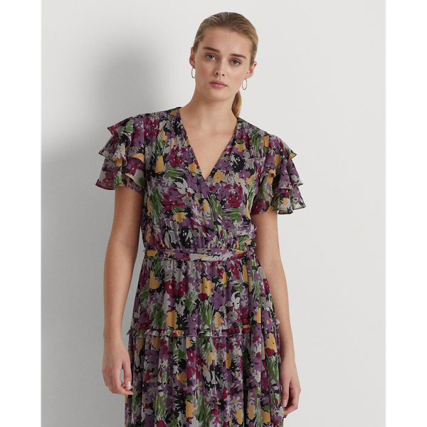 Gebl&uuml;mtes Kleid mit G&uuml;rtel Lauren in Schwarz/Lavendel/Multi 4