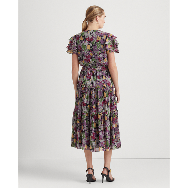 Gebl&uuml;mtes Kleid mit G&uuml;rtel Lauren in Schwarz/Lavendel/Multi 5