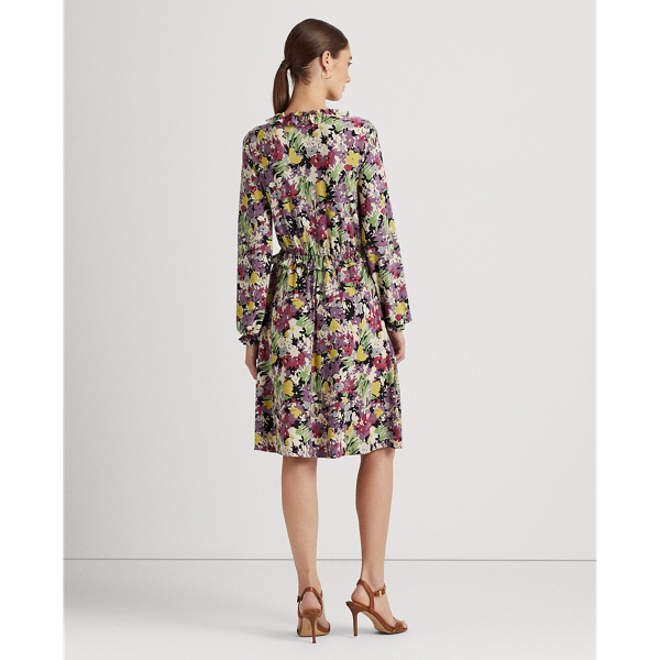 Black/Lavender/Multi Floral Jersey Lace-Up Dress Lauren 5
