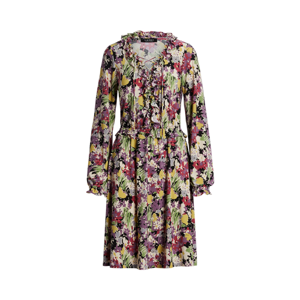 Vestido de malha floral com cord&otilde;es
