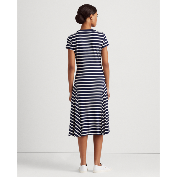 Robe ray&eacute;e &agrave; lacets en jersey Lauren en Refined Navy/White 5