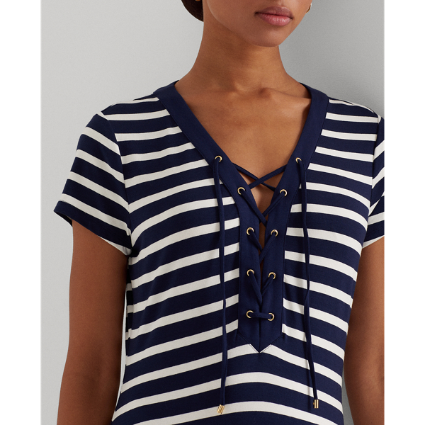 Robe ray&eacute;e &agrave; lacets en jersey Lauren en Refined Navy/White 6