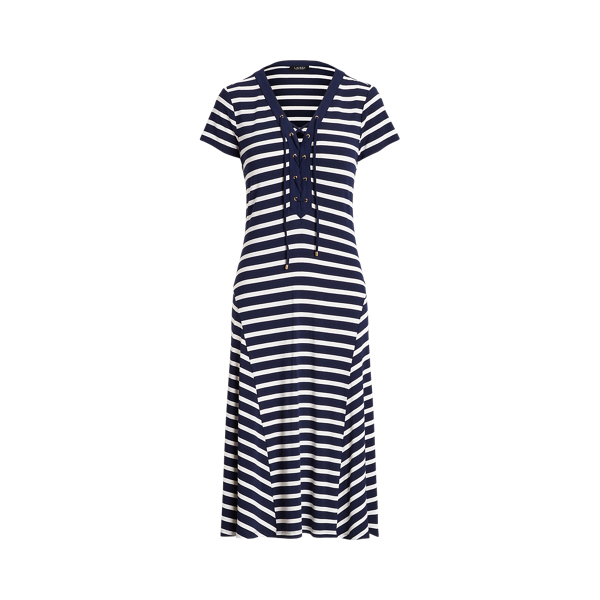 Robe ray&eacute;e &agrave; lacets en jersey Lauren en Refined Navy/White 2