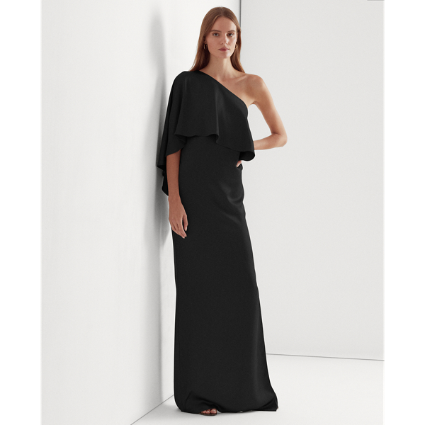 Satin One-Shoulder Cape Gown
