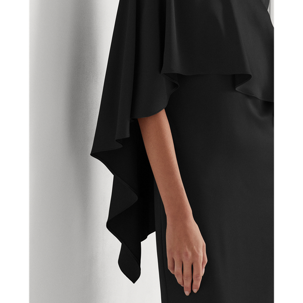 Black Satin One-Shoulder Cape Gown Lauren 5