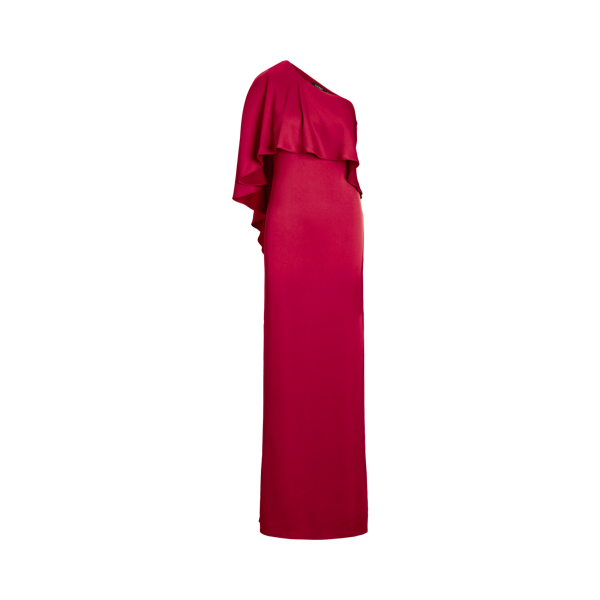 Robe de soir&eacute;e asym&eacute;trique &agrave; cape satin