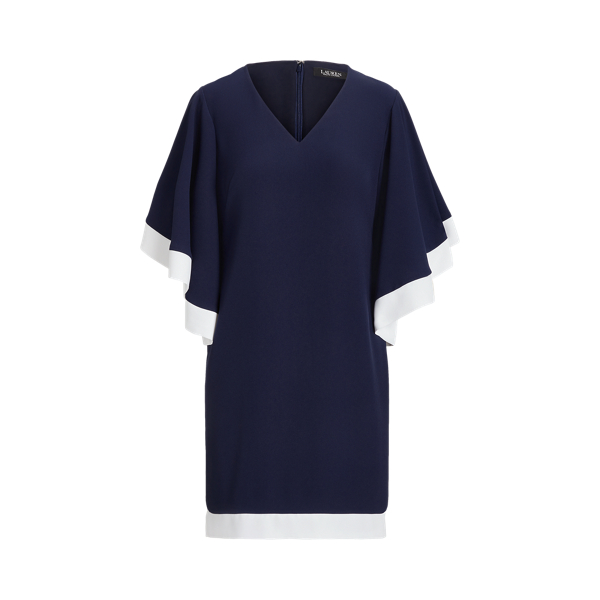 Ruffle-Sleeve Crepe Cocktail Dress