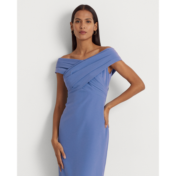 Schulterfreies Cr&ecirc;pe-Abendkleid Lauren in Neuengland-Blau 4