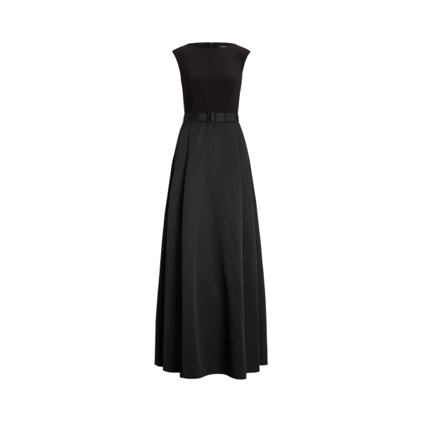 Black Belted Faille &amp; Jersey Gown Lauren 2