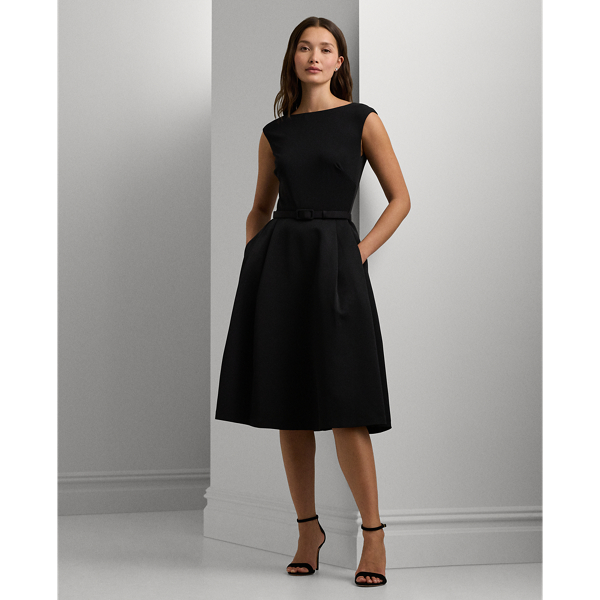 Belted Faille & Jersey Cocktail Dress